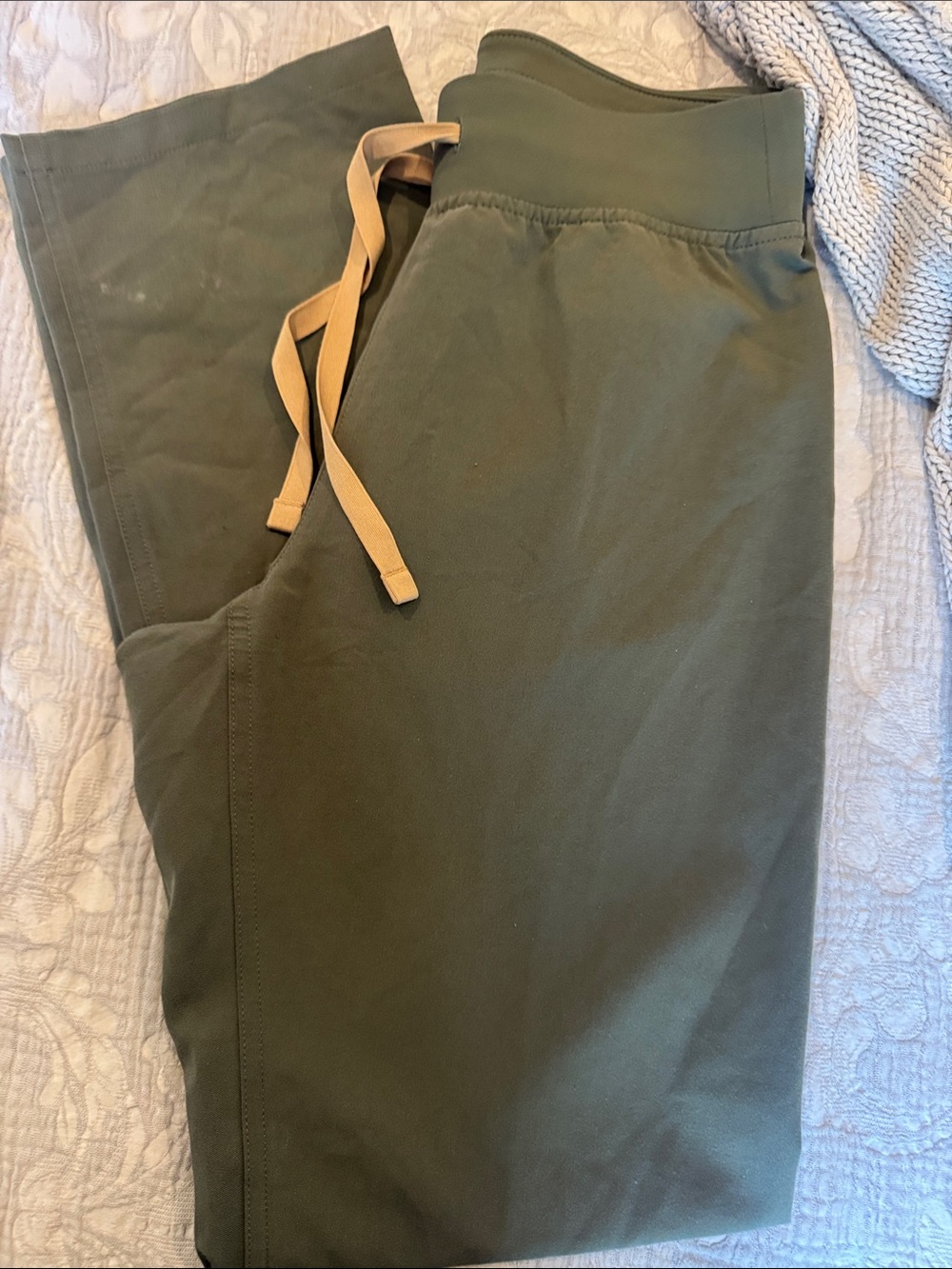 Figs Olive Straight-Leg Pants with Tan Drawstring